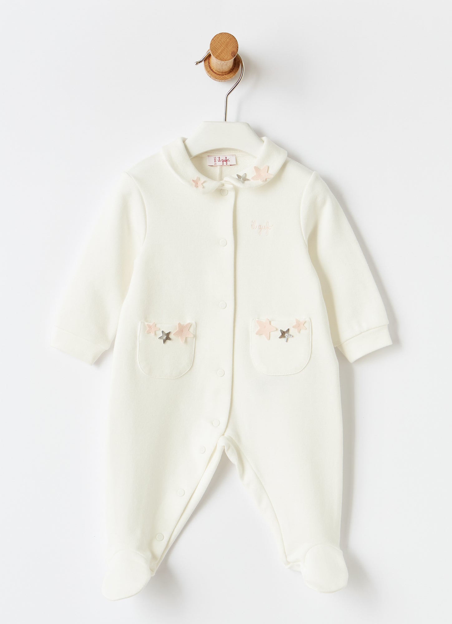 Pockets And Stars Babysuit | Milk/Quartz Pink
