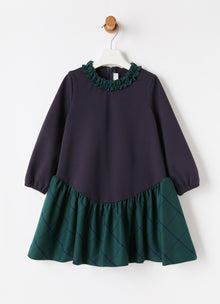 Ruffle And Check Maxi Flounce Dress | Blue/Verde Vetro