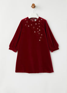 Star Embroidery Velvet Dress | Burgundy