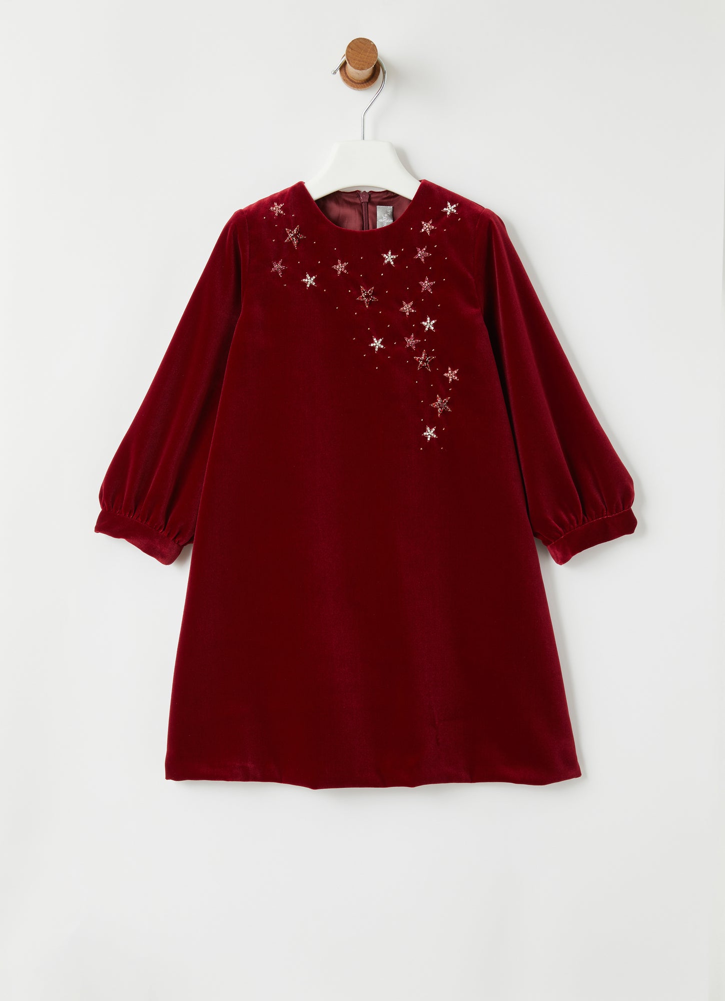 Star Embroidery Velvet Dress | Burgundy