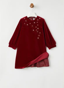 Star Embroidery Velvet Dress | Burgundy