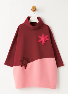 Color Block Dress with Stars | Bordeaux/Lampone Selvatico