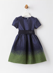 Taffeta Dress with Lurex Details | Blue/Verde Trasparente