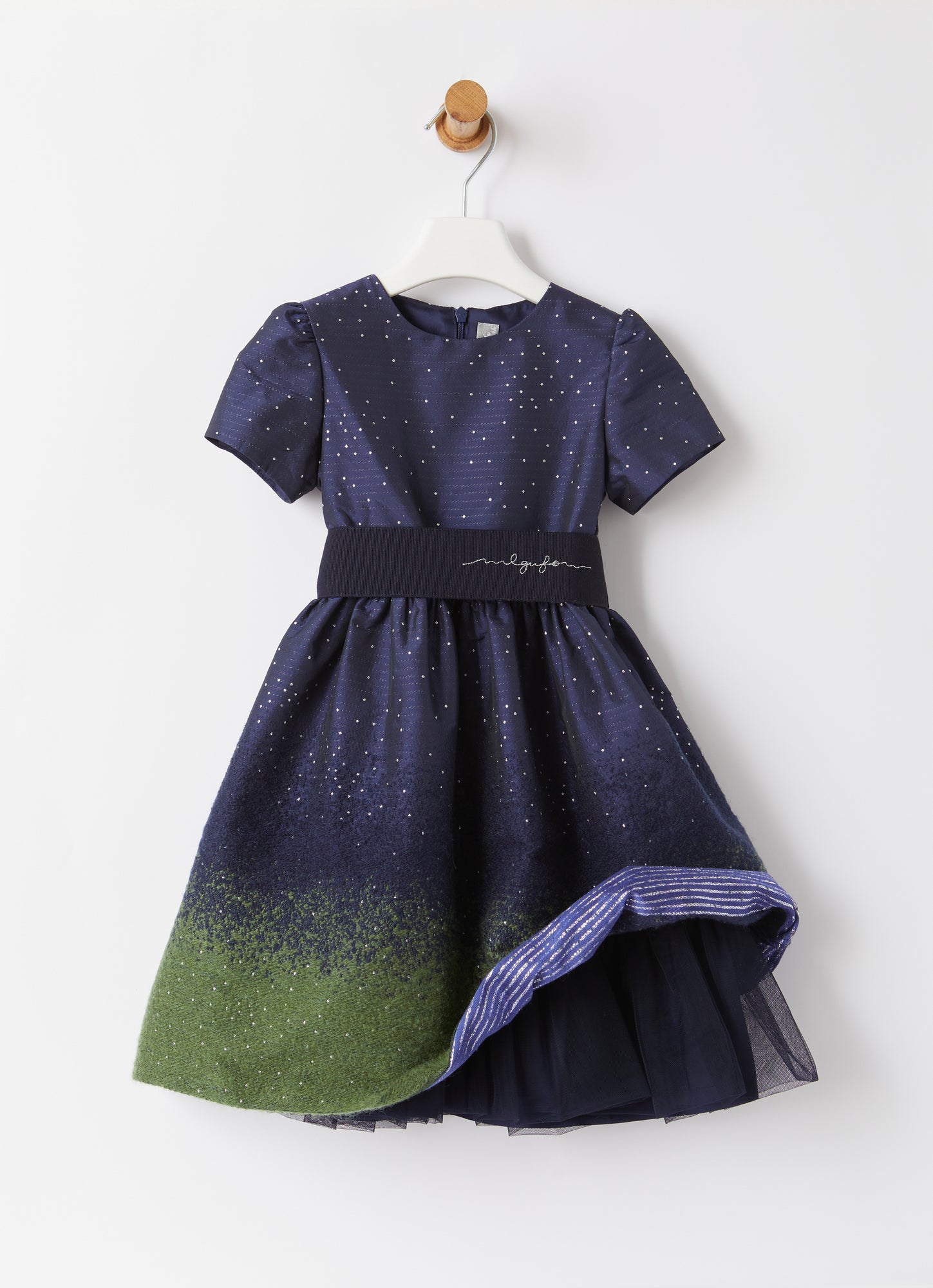Taffeta Dress with Lurex Details | Blue/Verde Trasparente