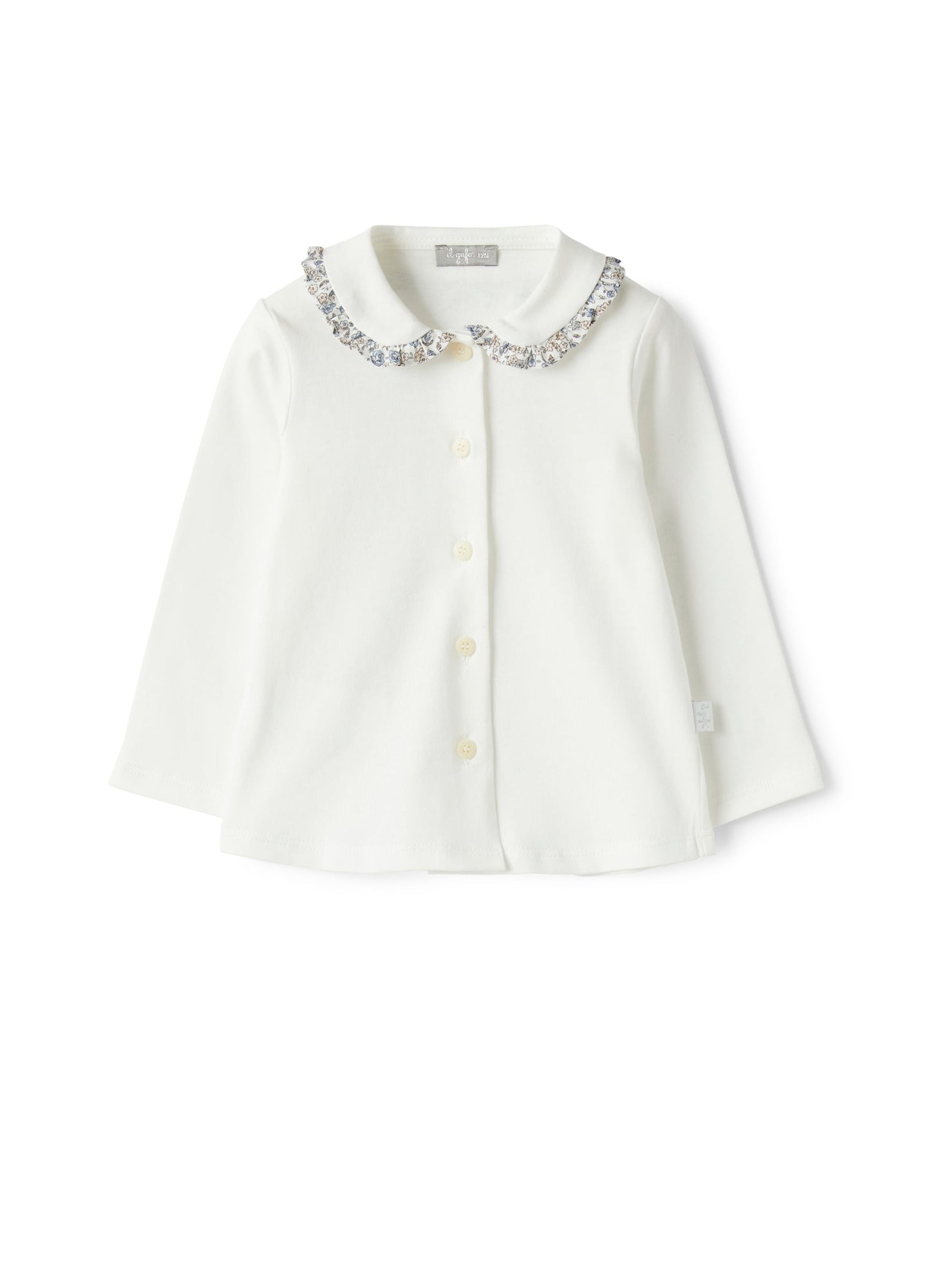 Cotton Shirt with Patterned Collar | Latte/Mirtillo