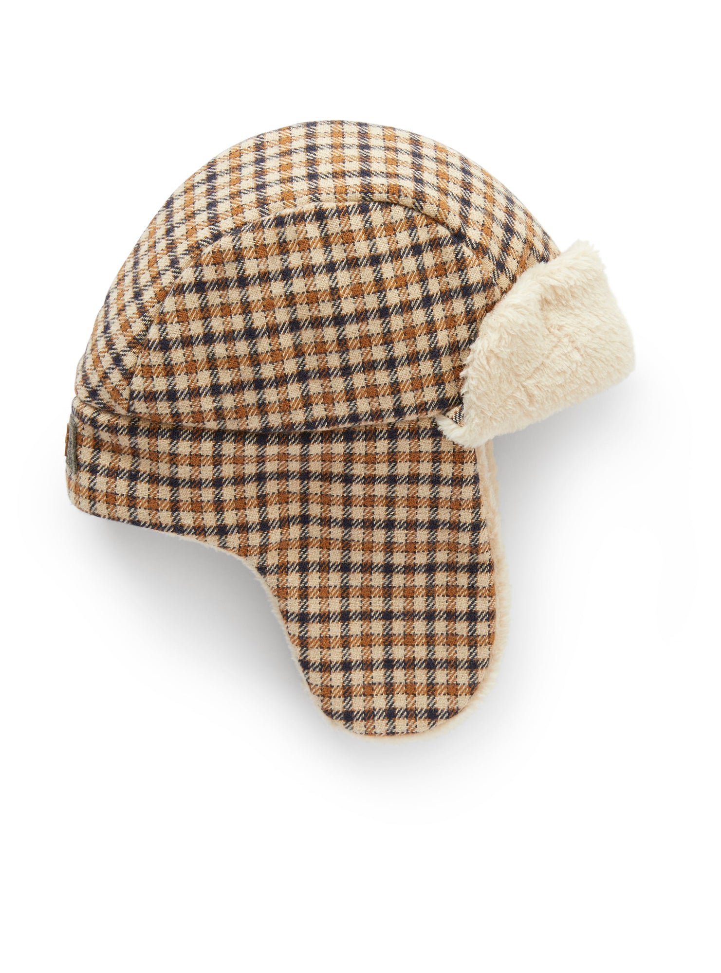 Hat with Earmuffs in A Check Pattern | Blue