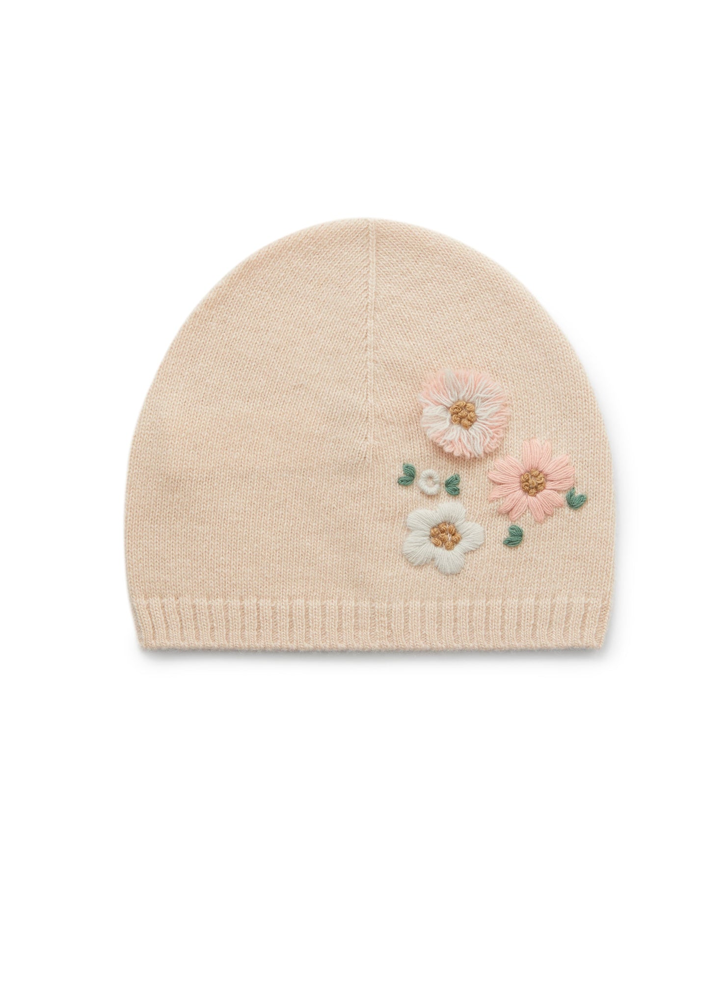 Beanie with Embroidered Flowers | Panna & Fragola/Rosa Cipria
