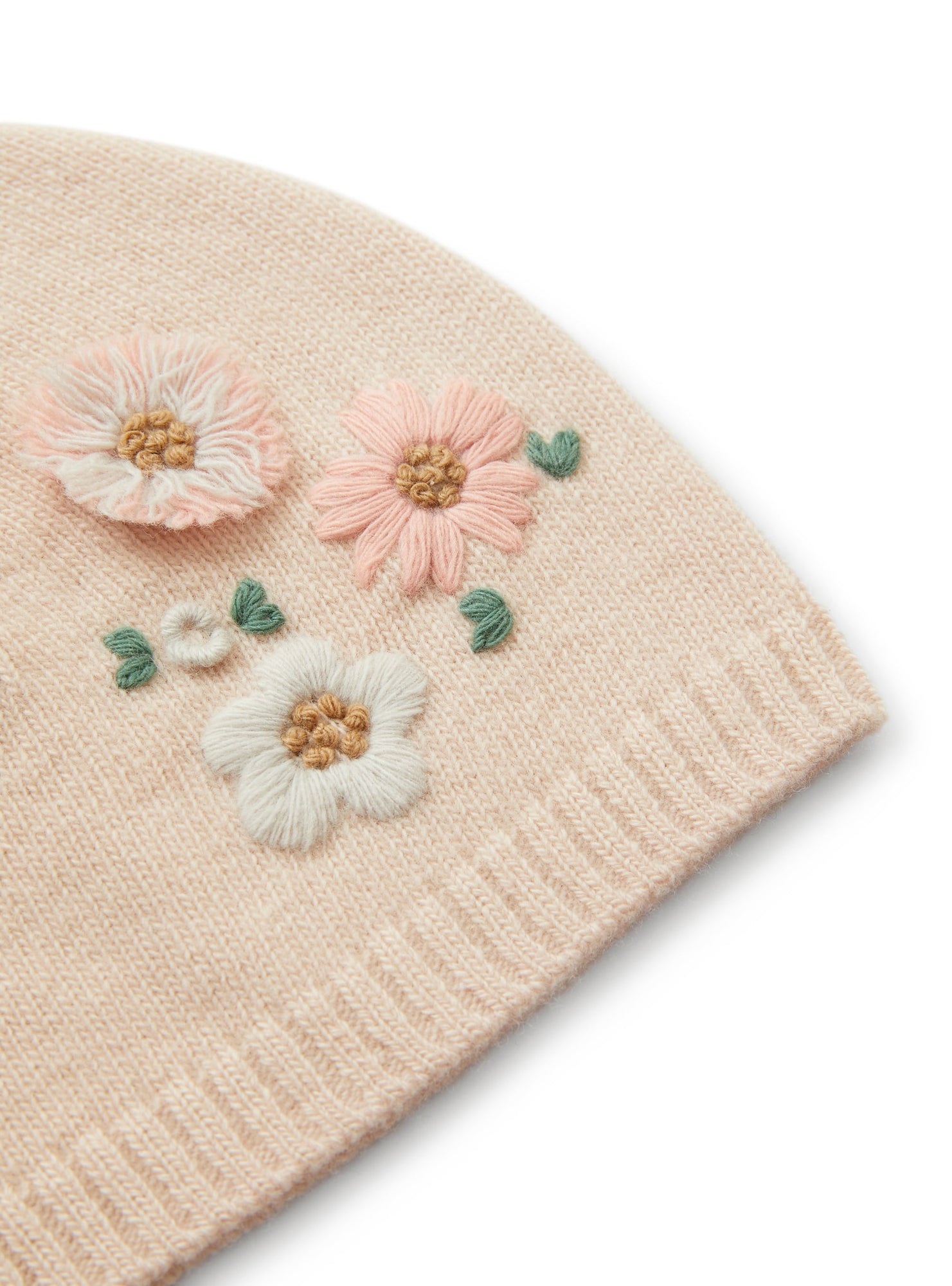 Girls | Beanie with Embroidered Flowers | Panna & Fragola Pink Cipria