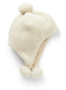 Girls | Teddy-Fur Hat with Pompoms | Natural