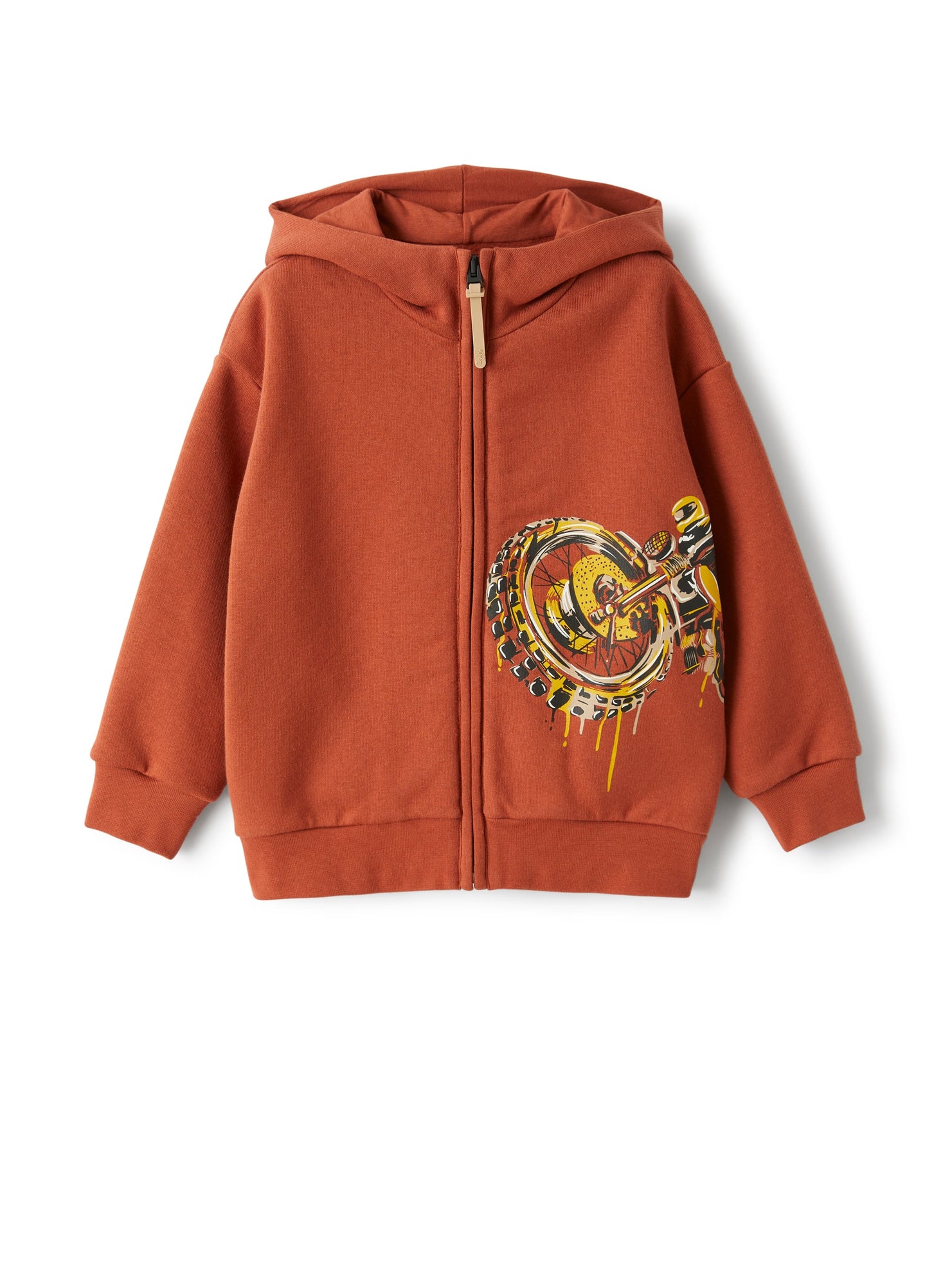 Hooded Sweatshirt with Biker Print Design | Terracotta/Avana