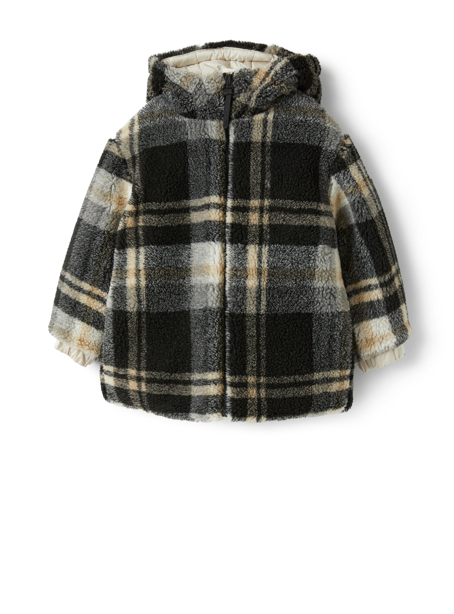 Checked Jacket in Faux Fur | Black