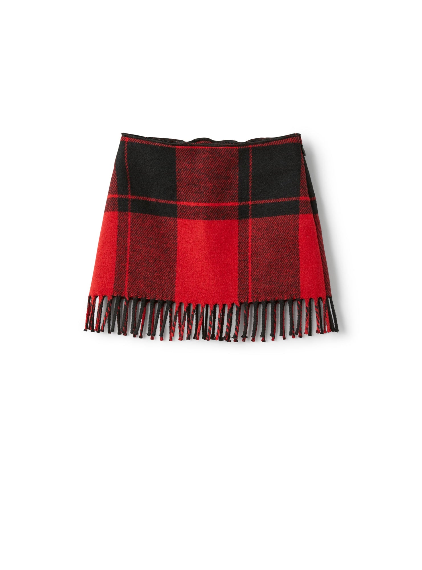 Checked Wool Skirt with Fringed Detail | Berry