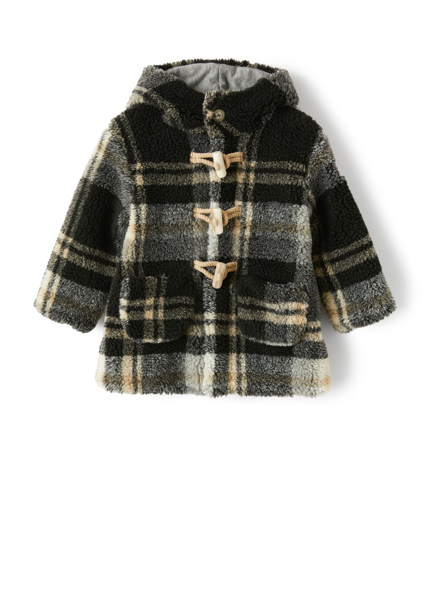 Baby Boys | Duffel Coat in Checked Faux Shearling | Black