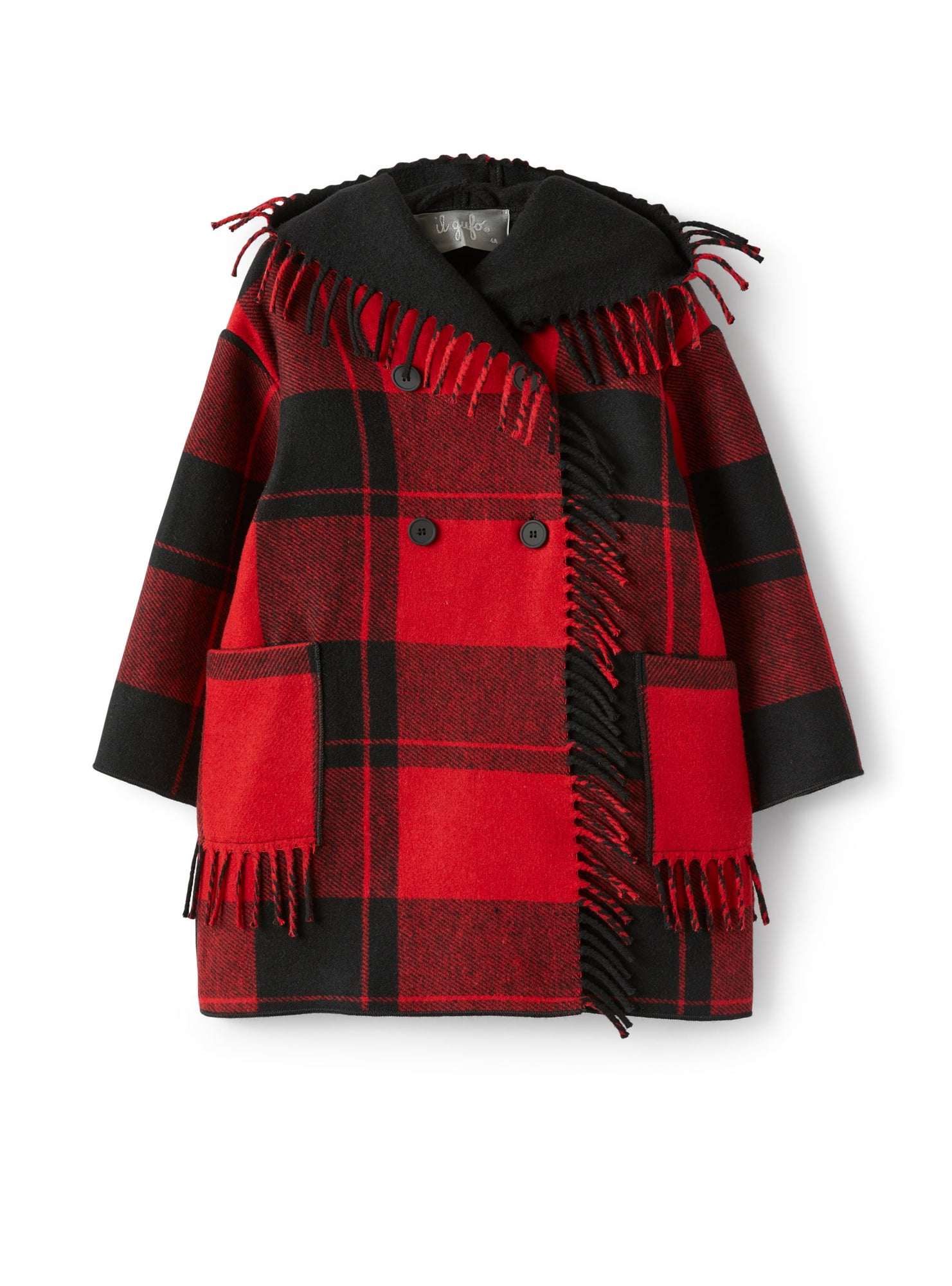 Girls | Coat in a Checked Wool Blend | Berry/Black