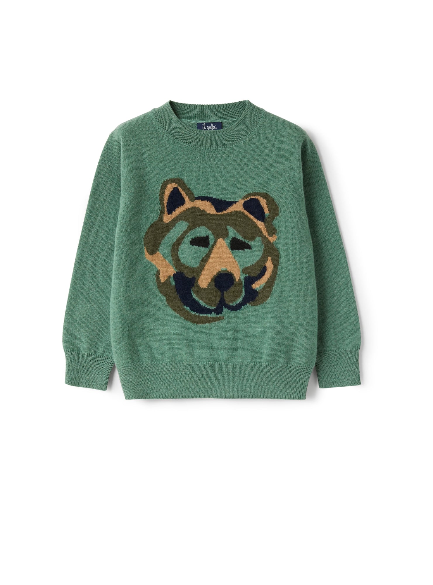 Boys | Merino Sweater with Bear Inlay | Eucalipto Oliva