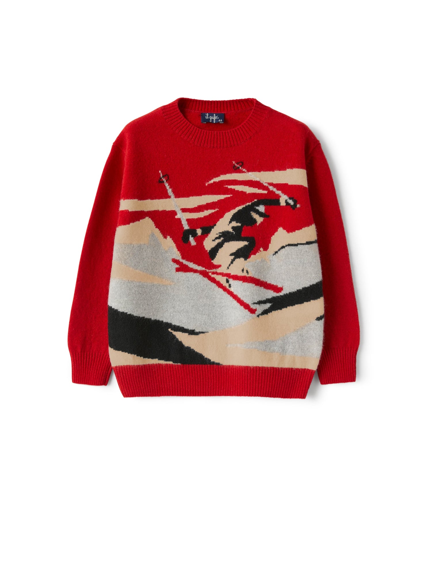 Boys | Merino Wool Sweater with Skier | Burgundy Black