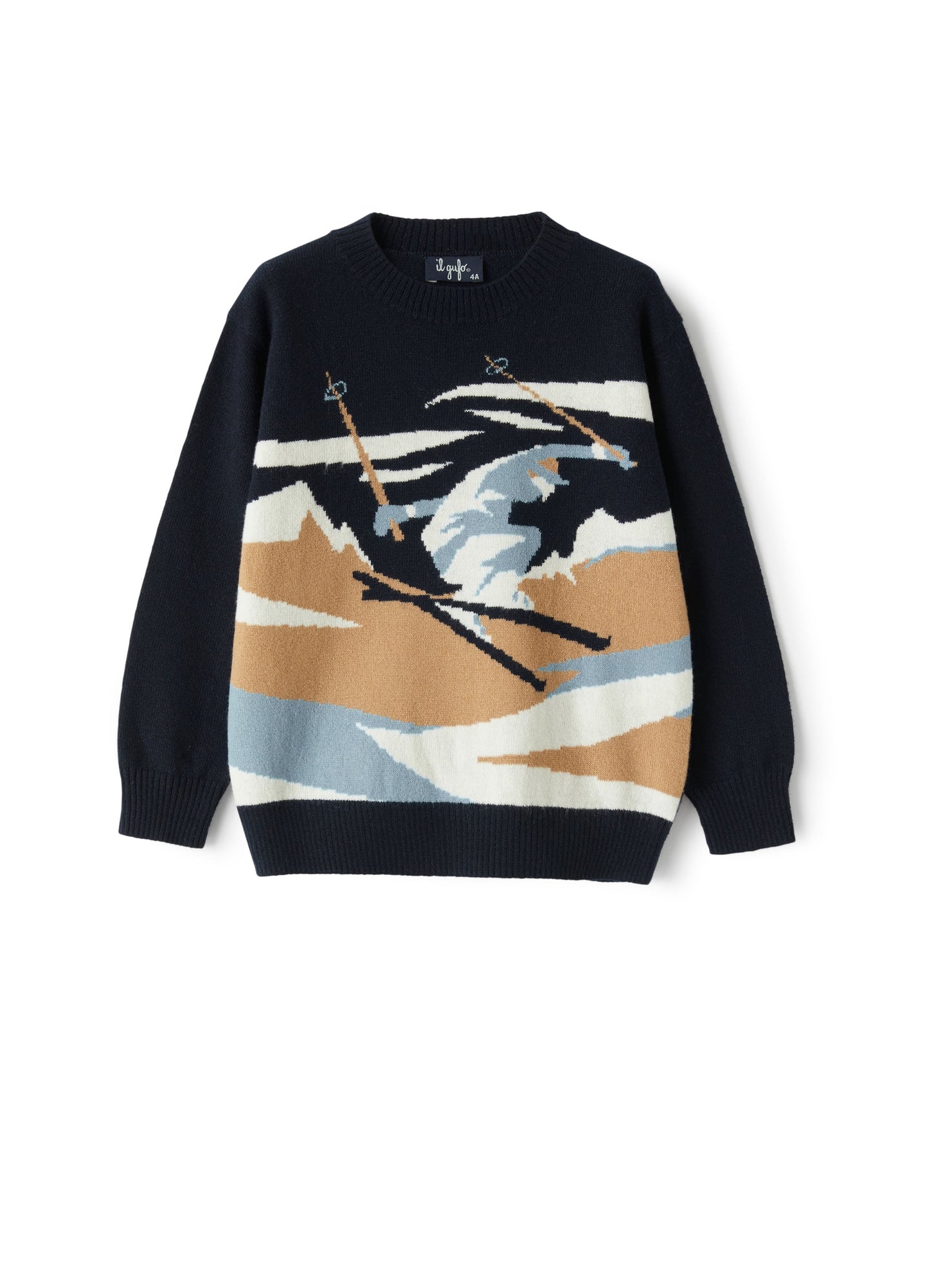 Boys | Merino Wool Sweater with Skier | Blue Anice