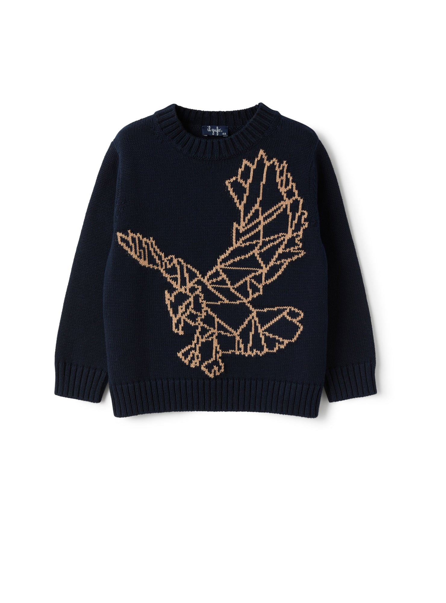 Sweater in Organic Cotton with An Embroidered Eagle | Blue/Legno