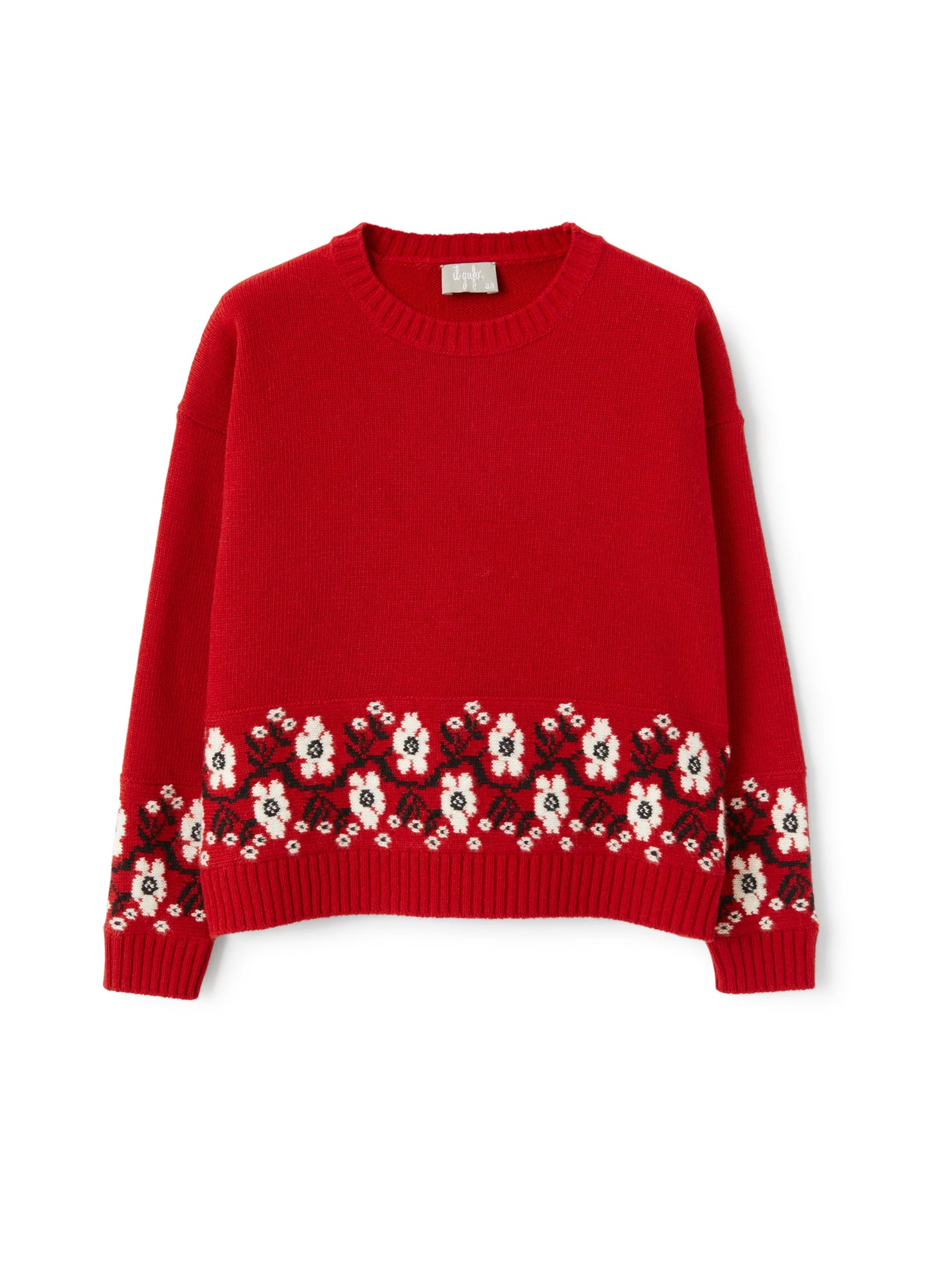 Sweater with Inlaid Floral Pattern | Red Fire/Milk