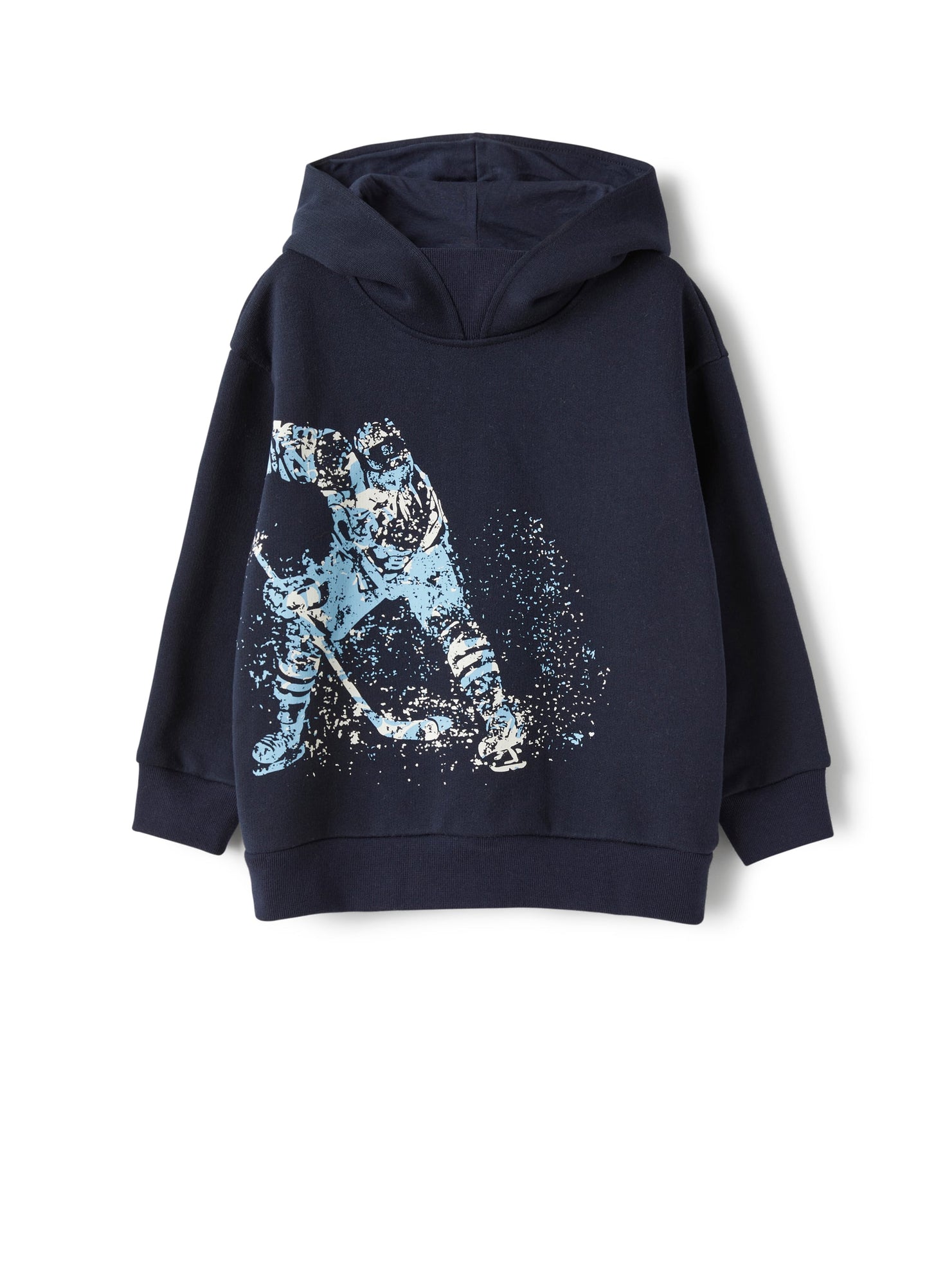 Boys | Hooded Sweatshirt with a Hockey Player Print Design | Blue Anice