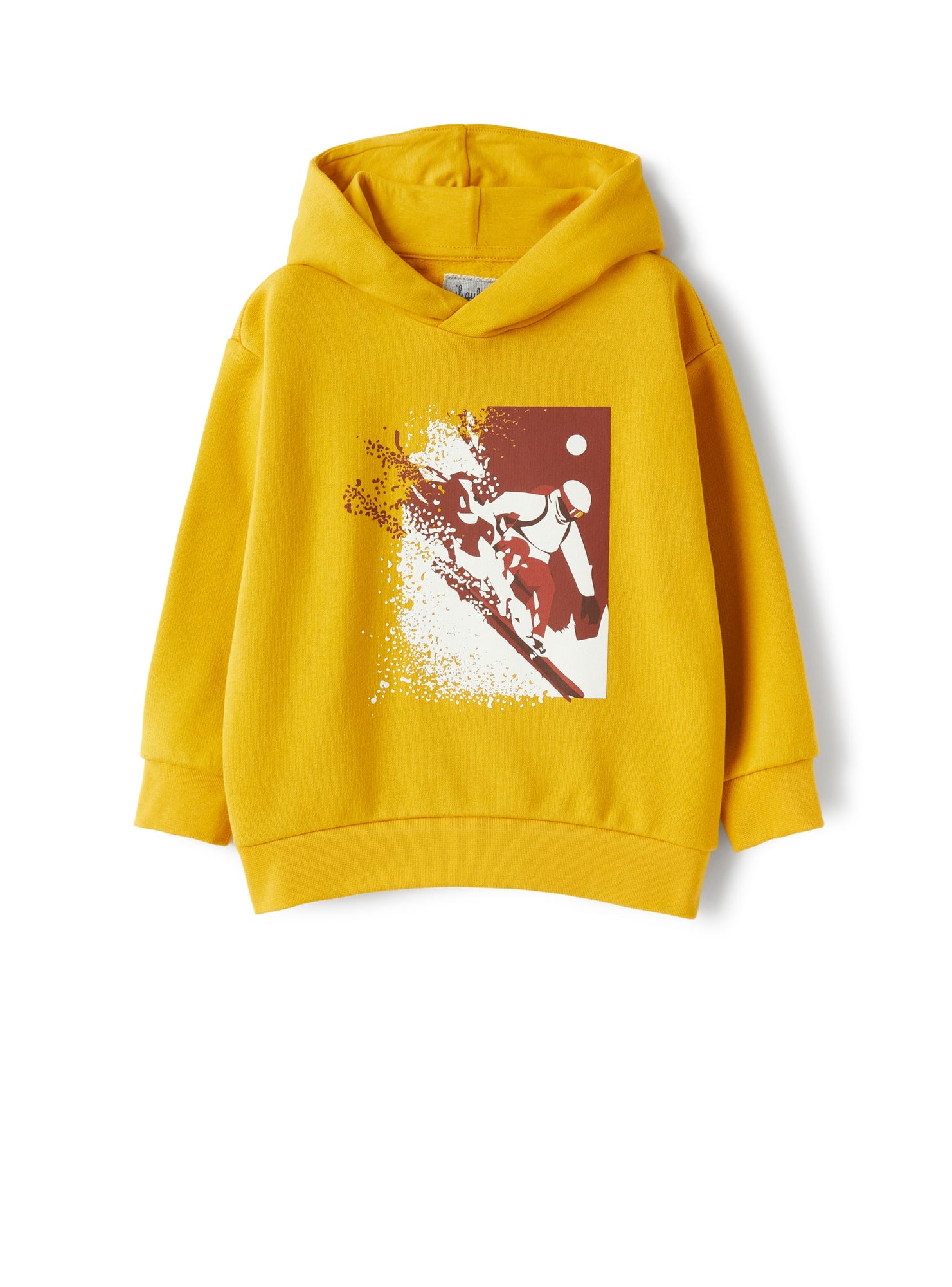 Hooded Sweatshirt with Skier Print | Giallo Acero/Rosso