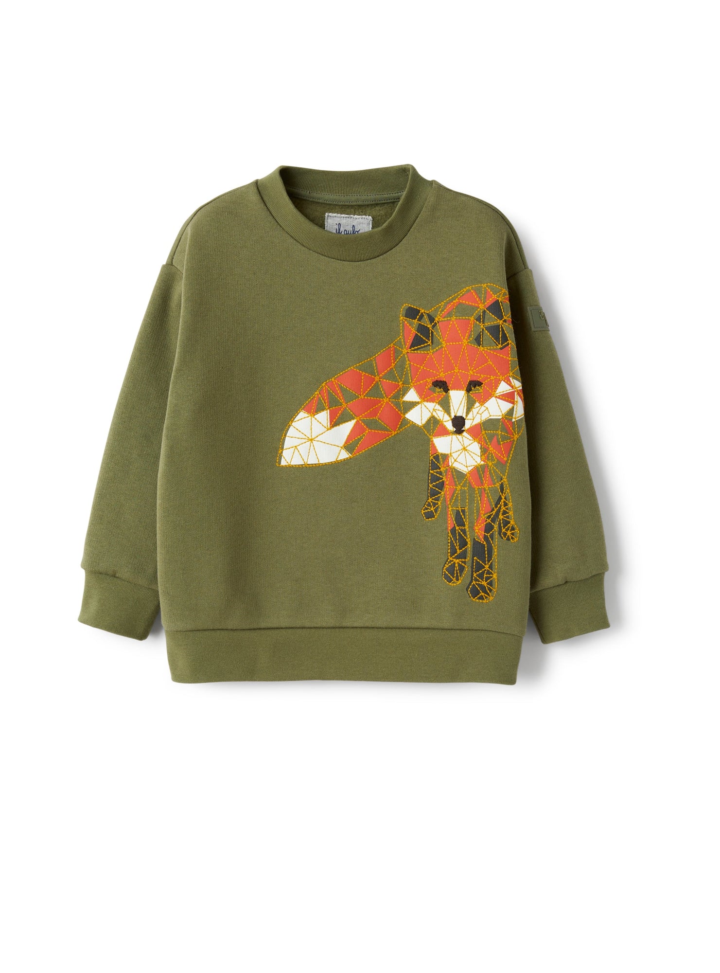 Crew-Neck Sweatshirt with Embroidered Fox Detail | Oliva/Mattone