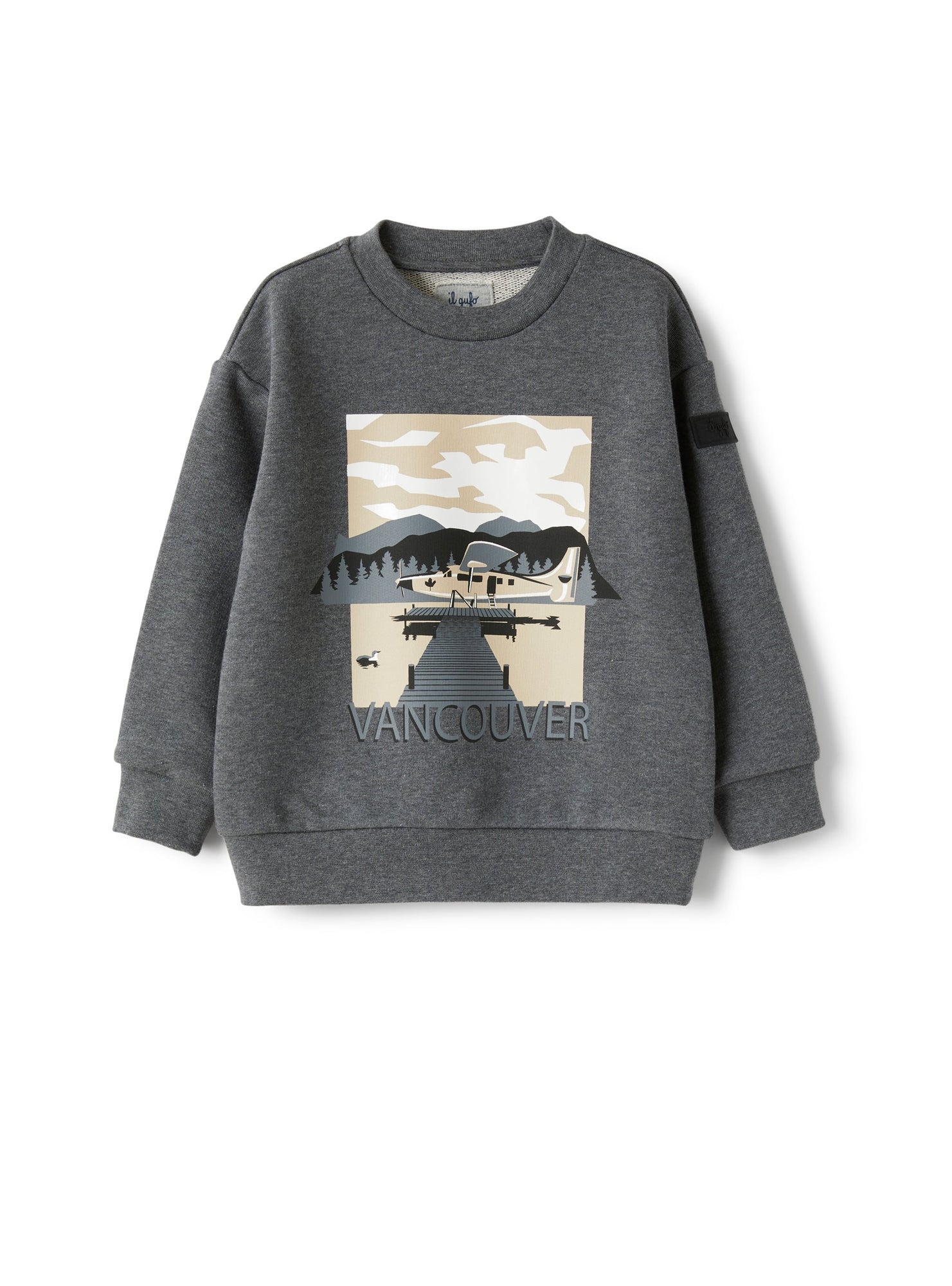 Boys | Crew-Neck Sweatshirt with Vancouver Print Design | Carbone Beige