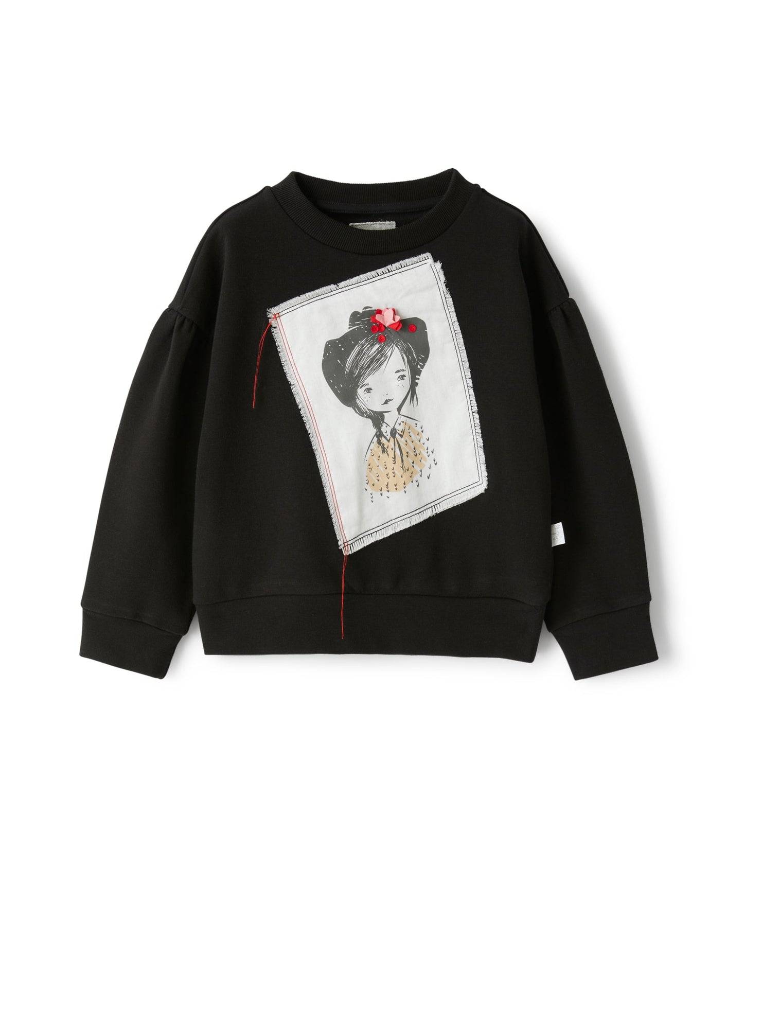 Girls | Crew-Neck Sweatshirt with Embroidered Patch | Black