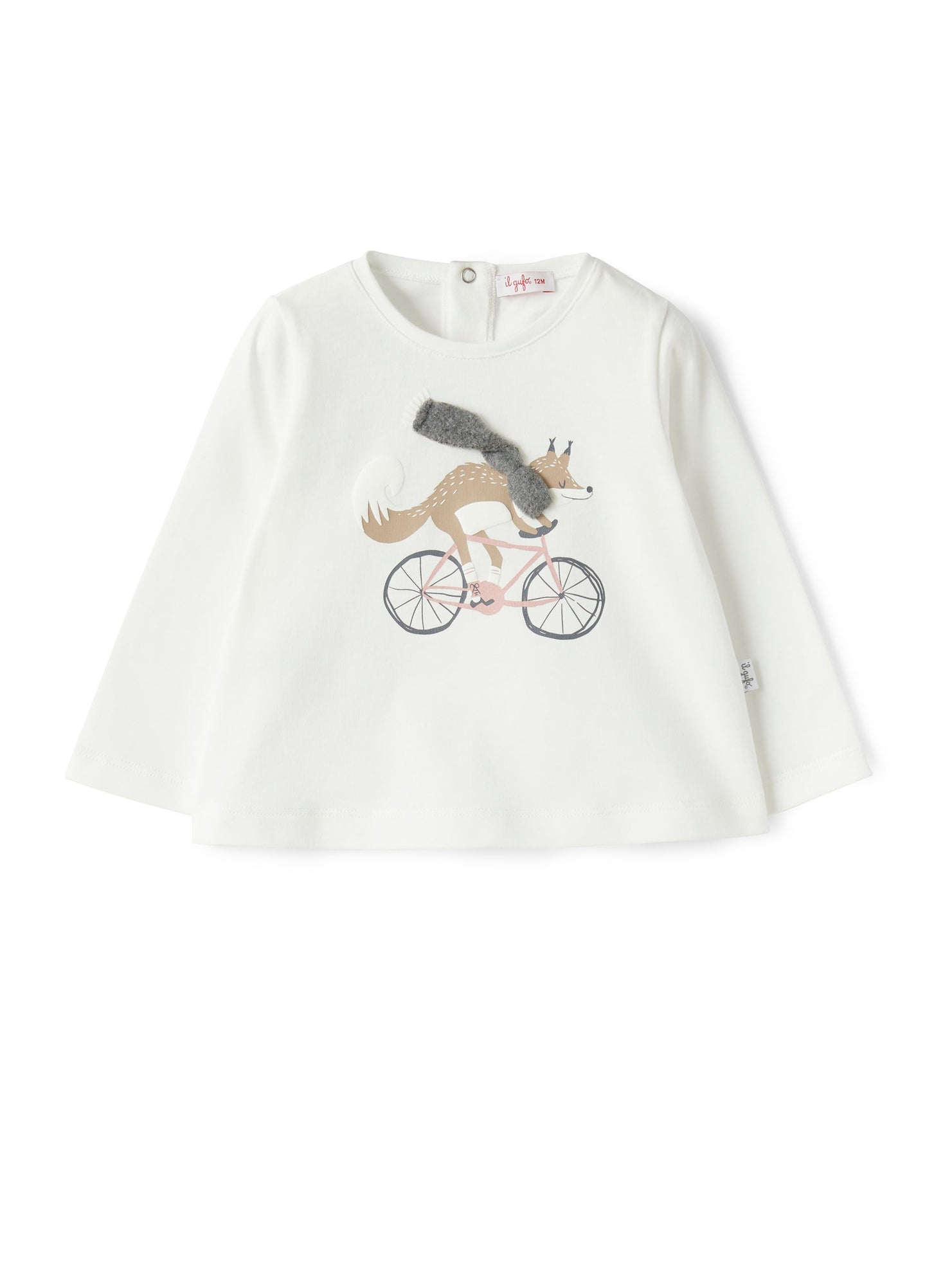 Baby Girls | T-Shirt with a Fox On a Bike Print Detail | Milk Dark Grey