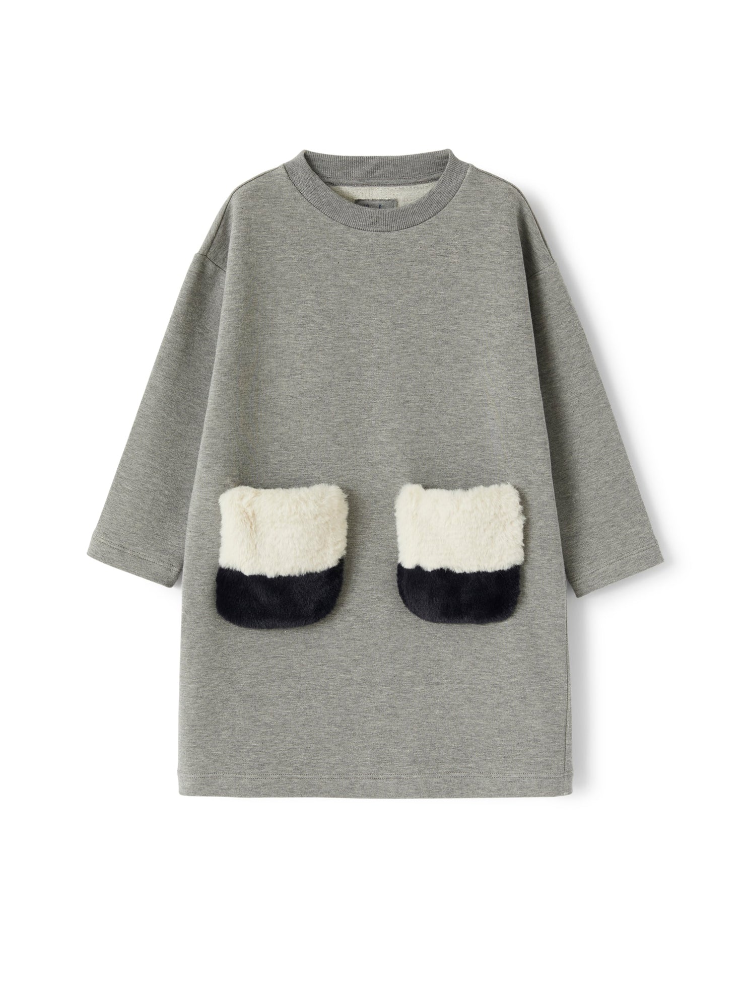 Girls | Fleece Dress with Faux-Fur Pockets | Nickel Grey Blue