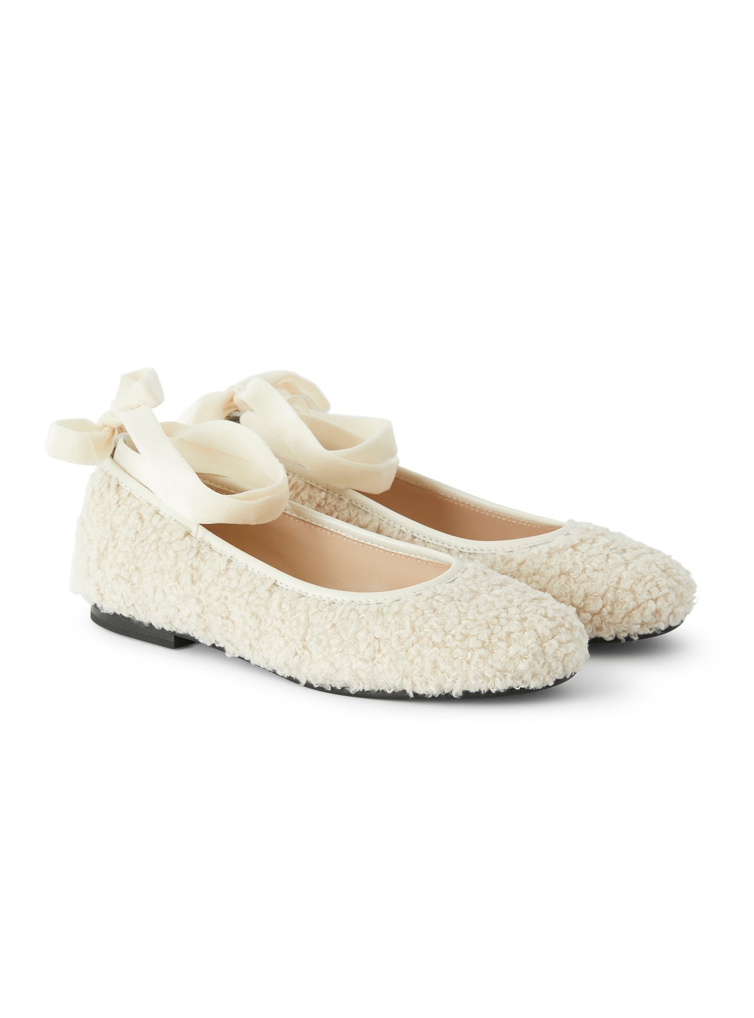 Girls | Ballet Flat in Teddy Fleece with Ribbon Ties | Natural