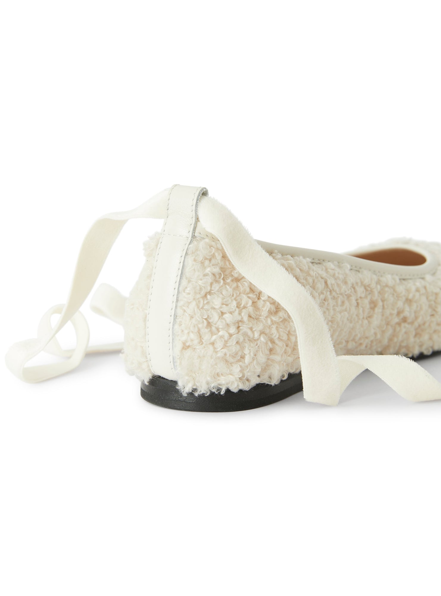 Girls | Ballet Flat in Teddy Fleece with Ribbon Ties | Natural