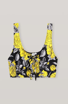 Floral Lace-up Bikini Top | Black