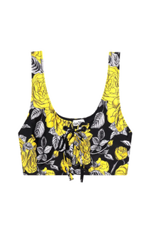 Floral Lace-up Bikini Top | Black