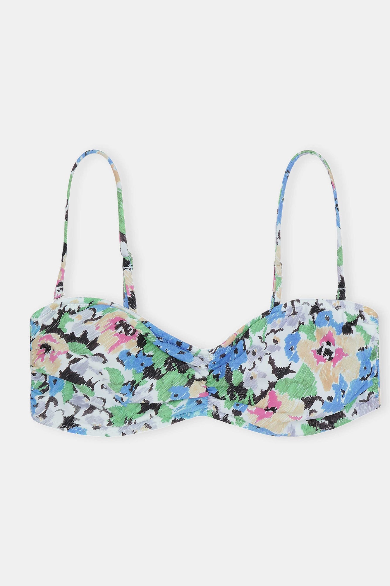Recycled Printed Recycled Printed Gathered Bandeau Bikini Top | Floral Azure Blue