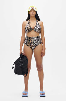 Recycled Core Printed Halterneck Bikini Top | Leopard