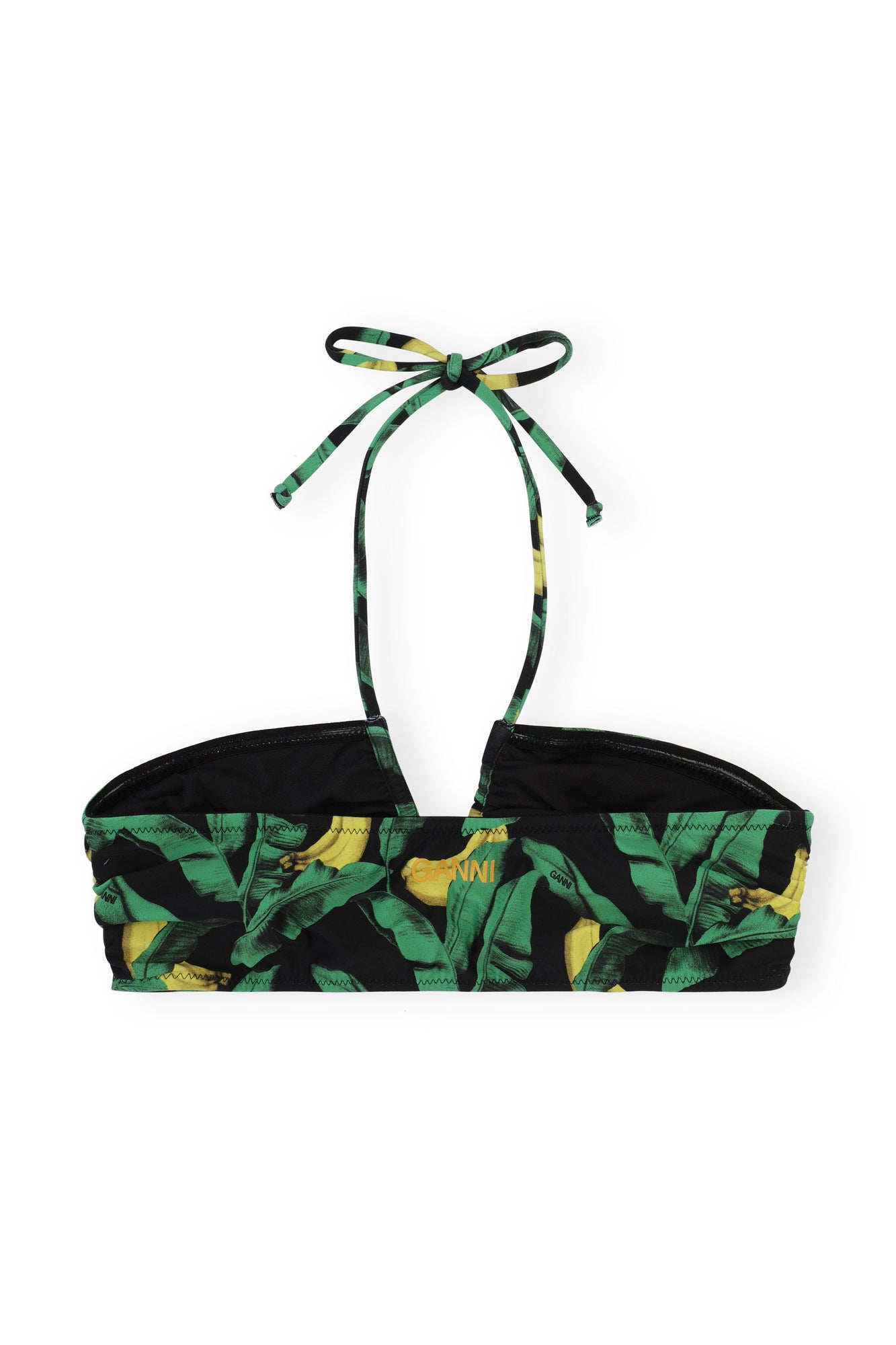 Recycled Printed V-string Bikini Top | Banana Tree Black