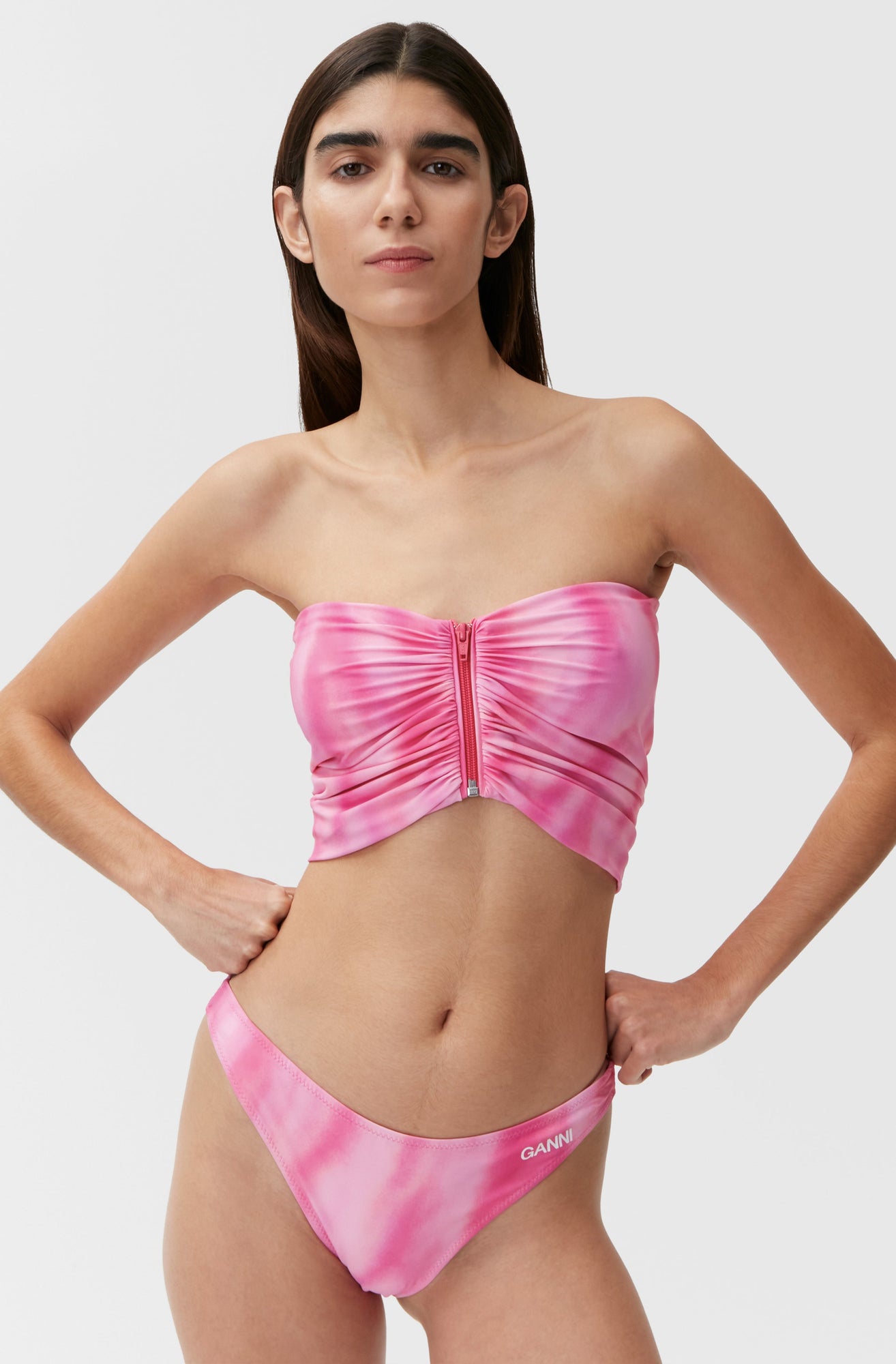 Recycled Printed Zipper Bikini Top | Dreamy Daze Phlox Pink