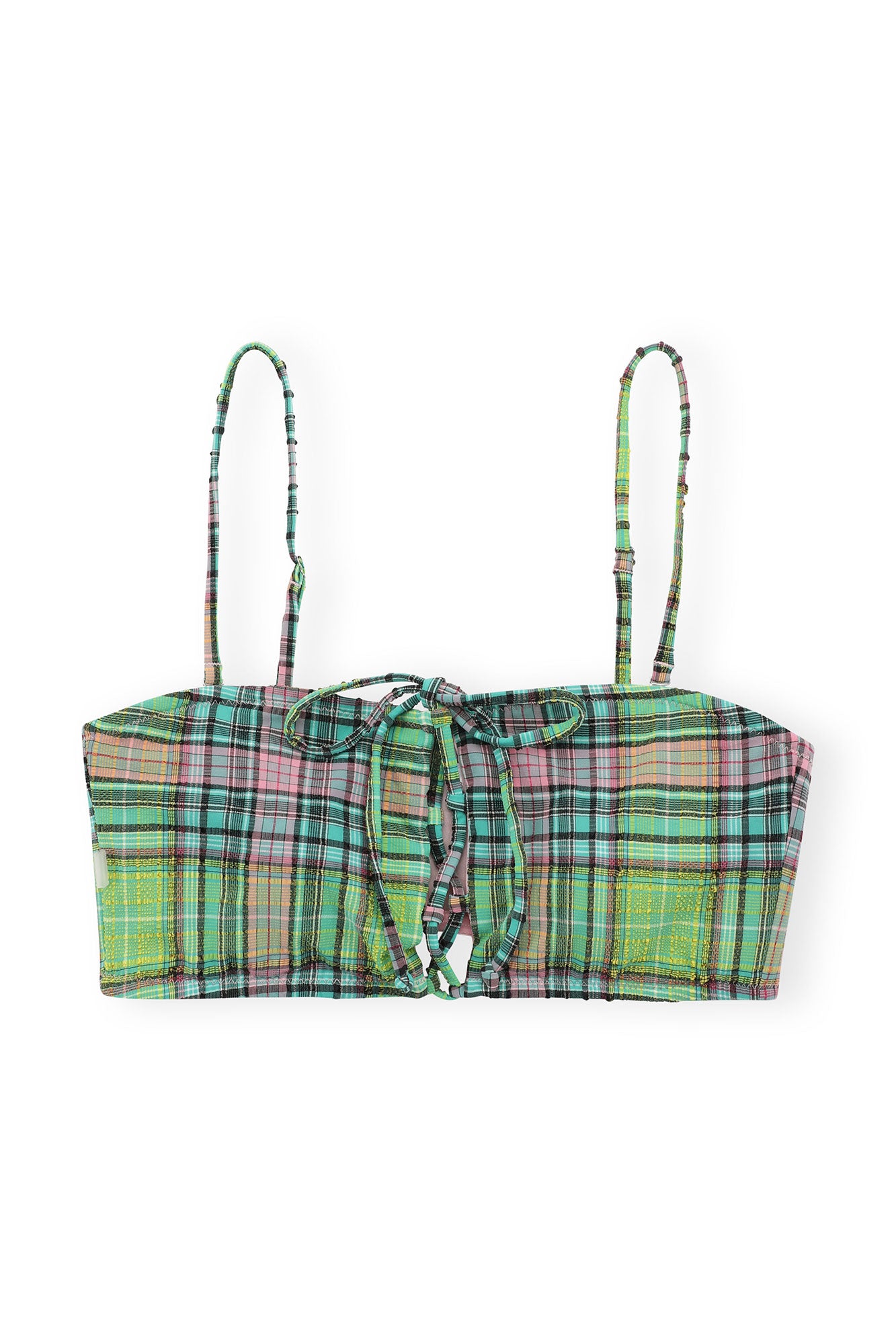 Recycled Seersucker Tie-front Bikini Top | Lagoon