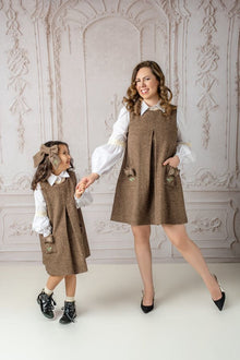 Women | Herringbone Tweed Mom Dress | Brown