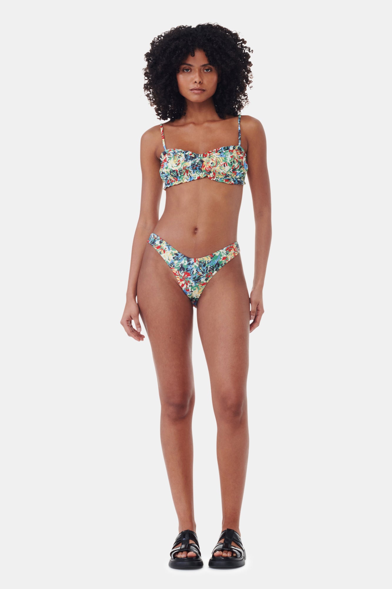 Recycled Printed Ruffle Bandeau Bikini Top | Multicolor
