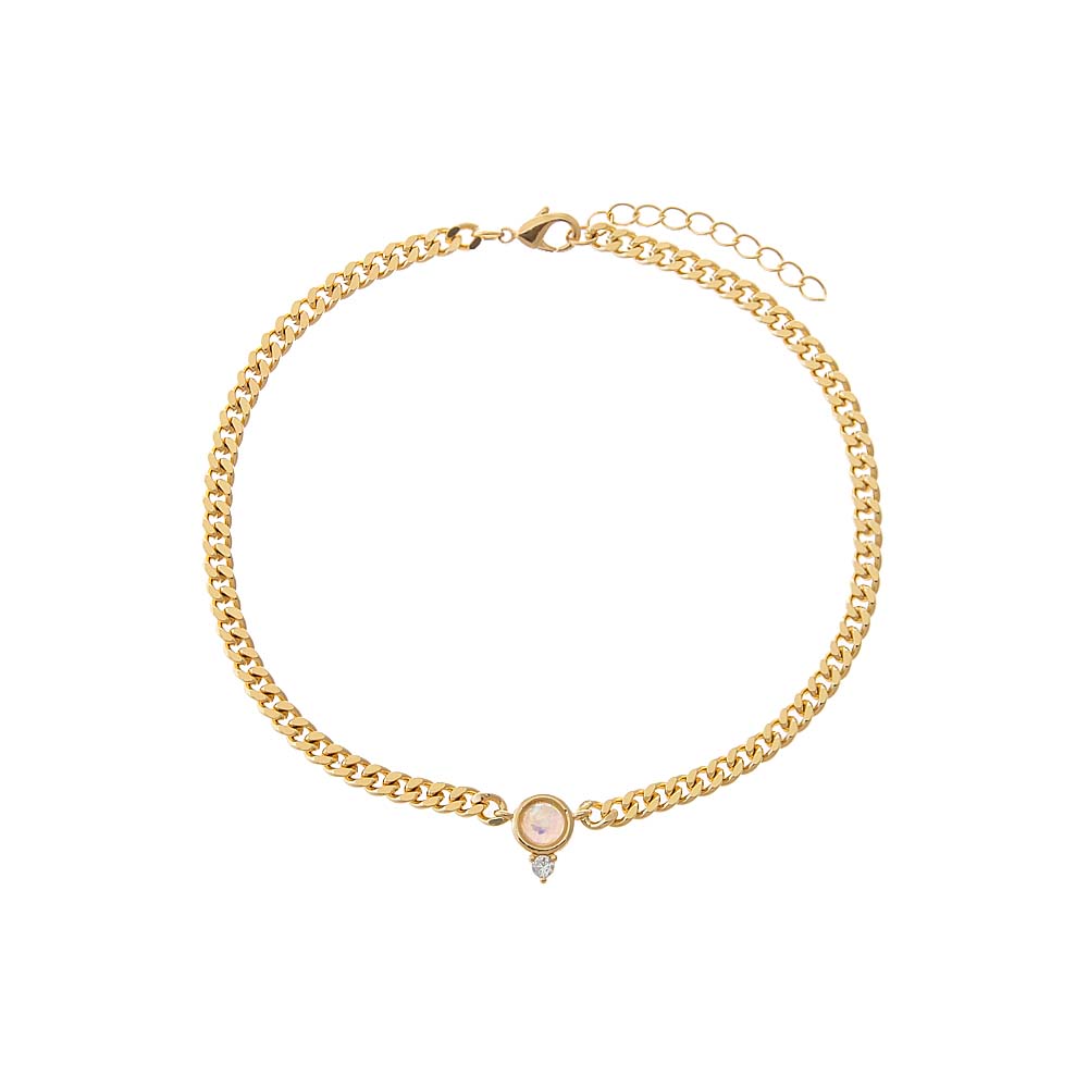 Gold CZ X Opal Cuban Link Pendant Anklet - Adina's Jewels
