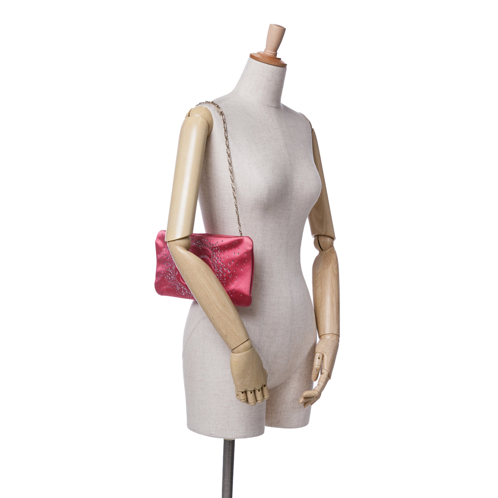 Chanel | Pre-Owned Satin Diamante Camellia Clutch with Chain | Pink/Dark Pink