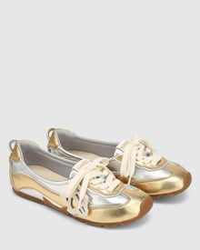 Womens | Absolute Leather Flat | Silver/Gold