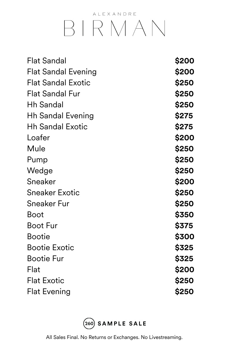 Price table