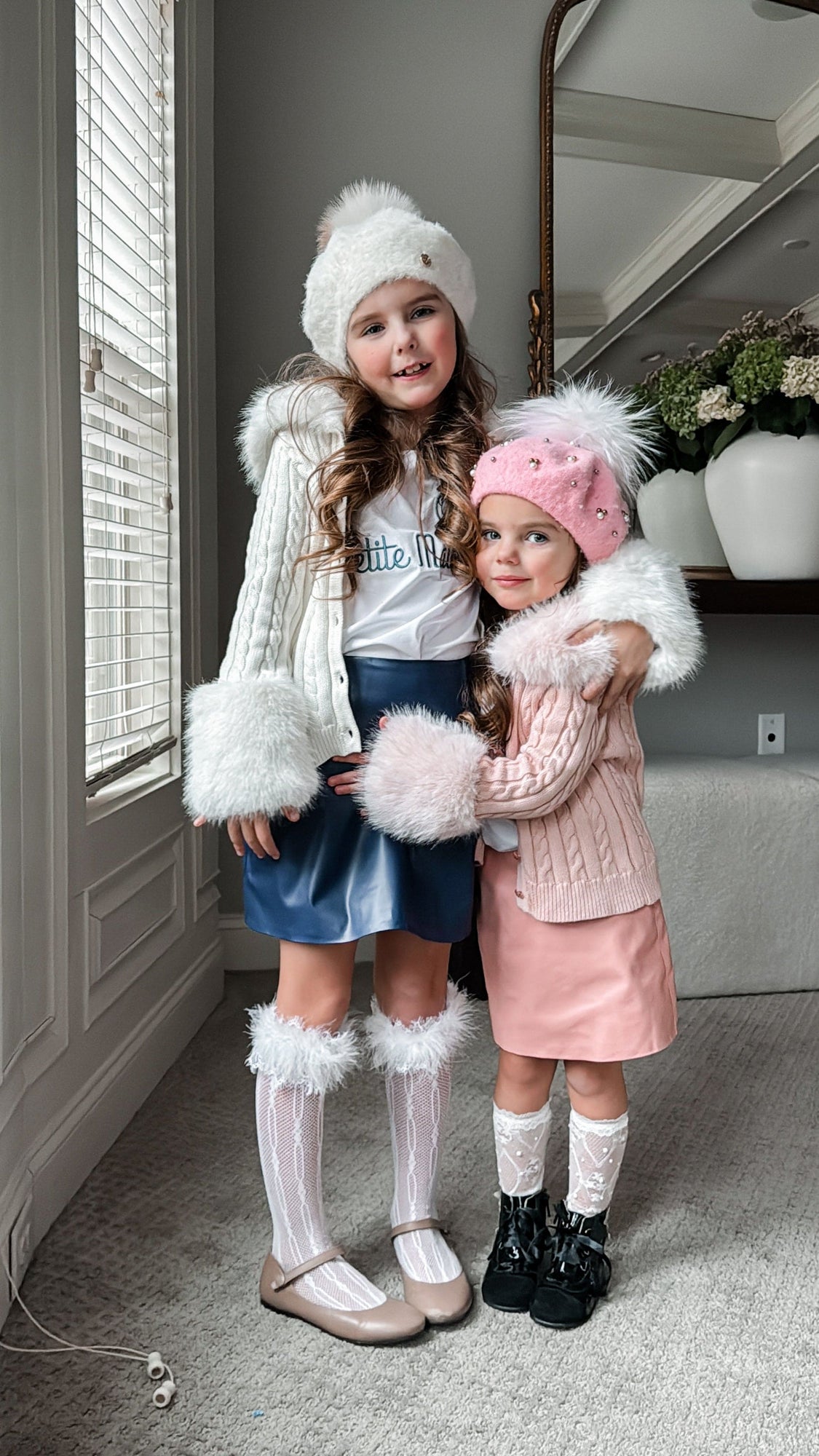 Girl | Cableknit Faux Fur Cotton Cardigan | White