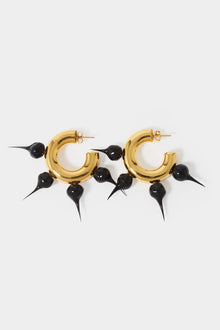 Unisex | Spike Rubberized Small Hoop Earrings | Gold and Black