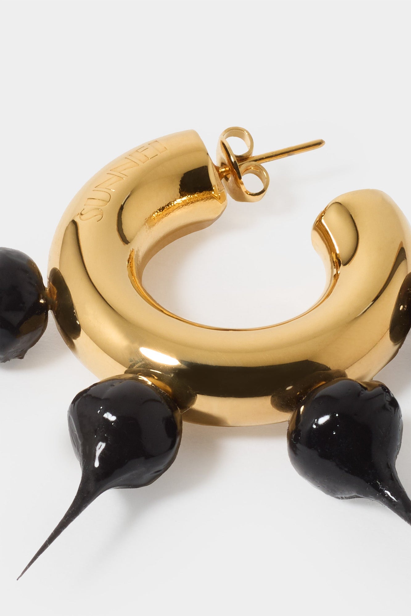 Unisex | Spike Rubberized Small Hoop Earrings | Gold and Black