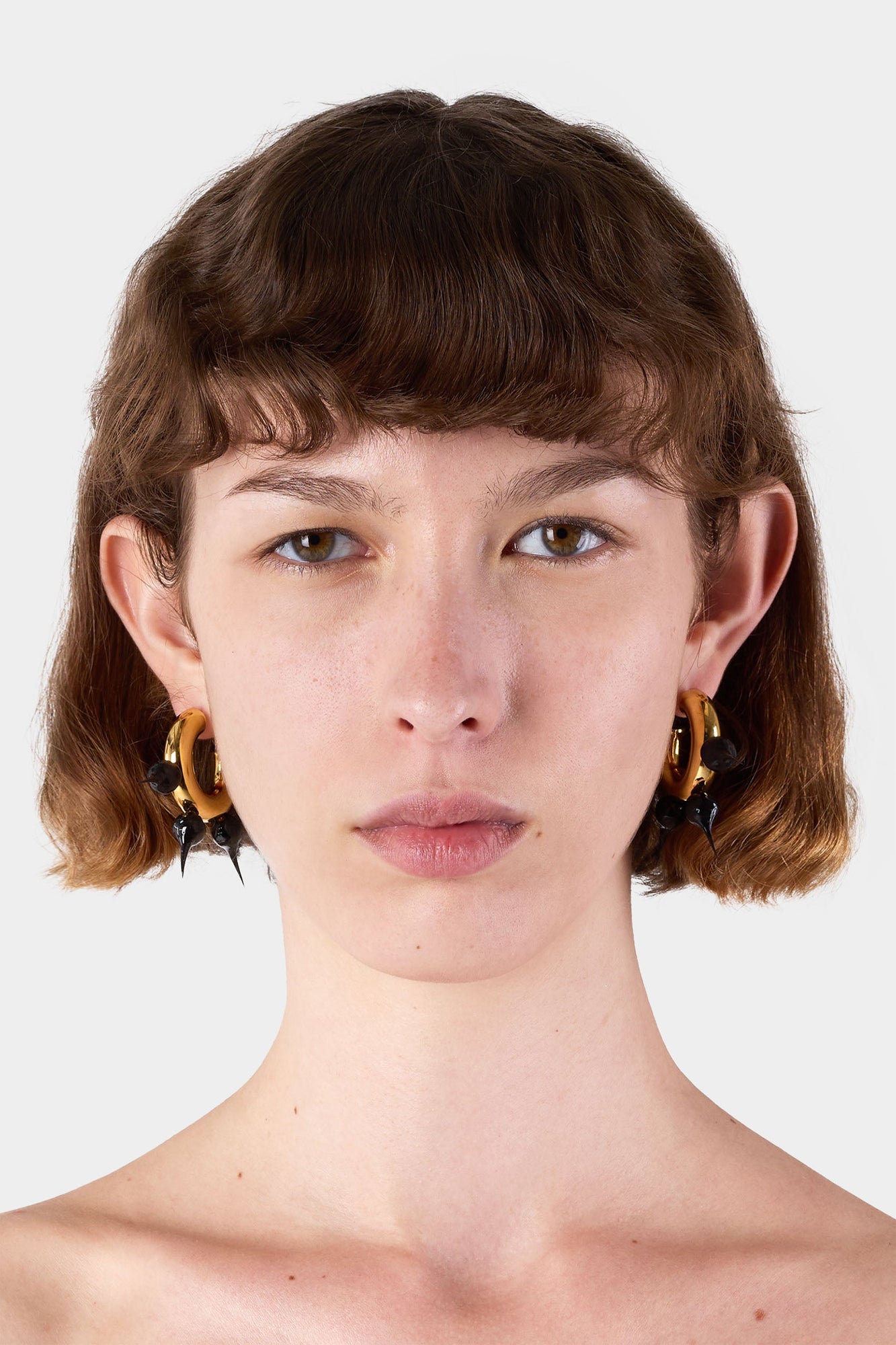 Unisex | Spike Rubberized Small Hoop Earrings | Gold and Black