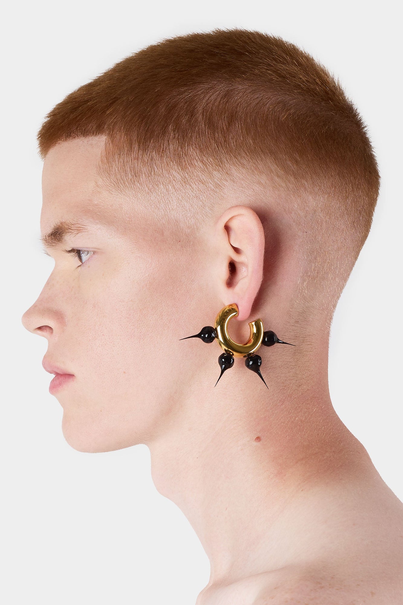 Unisex | Spike Rubberized Small Hoop Earrings | Gold and Black